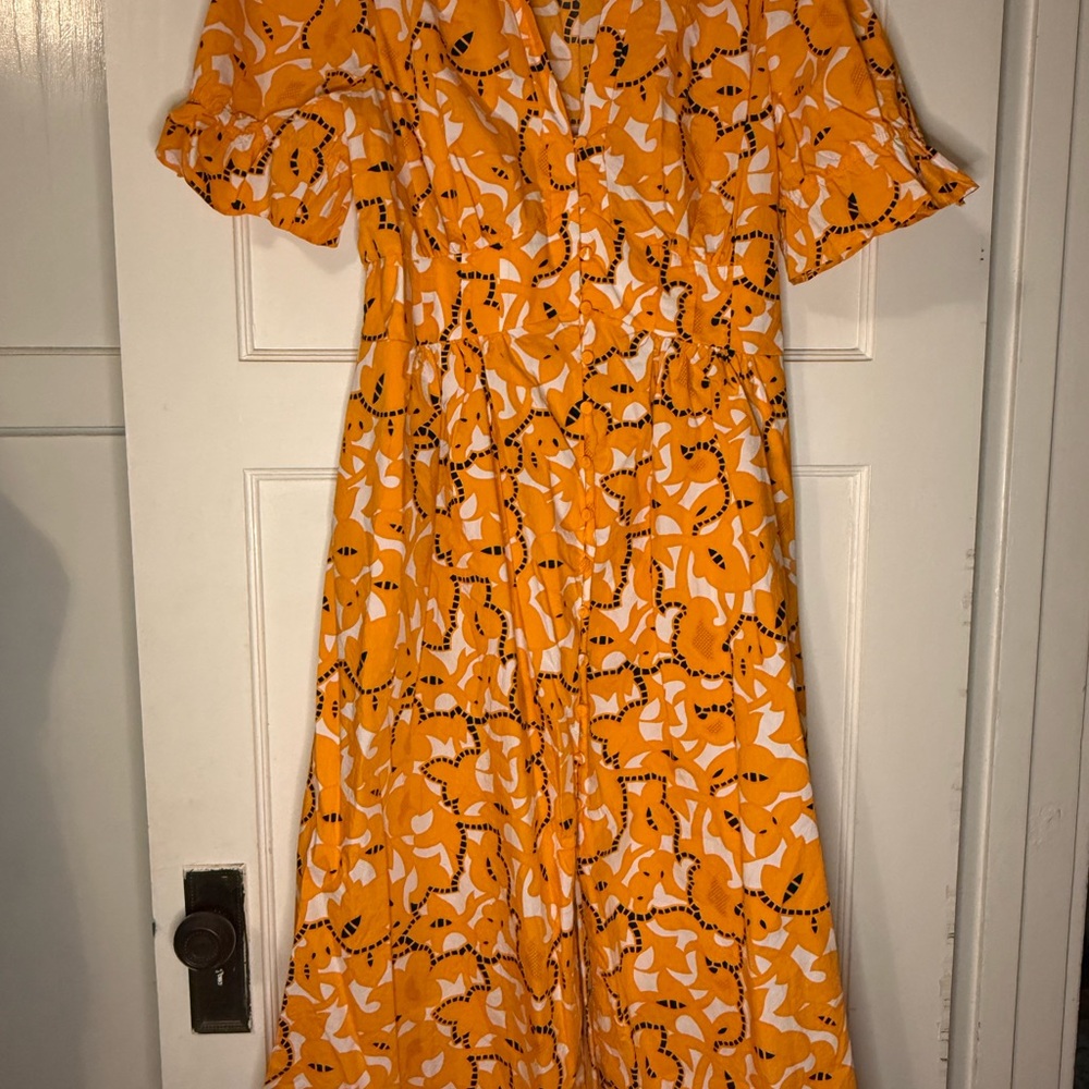 DVF Diane Von Furstenberg Leylani Dress Marigold and White Midi Dress